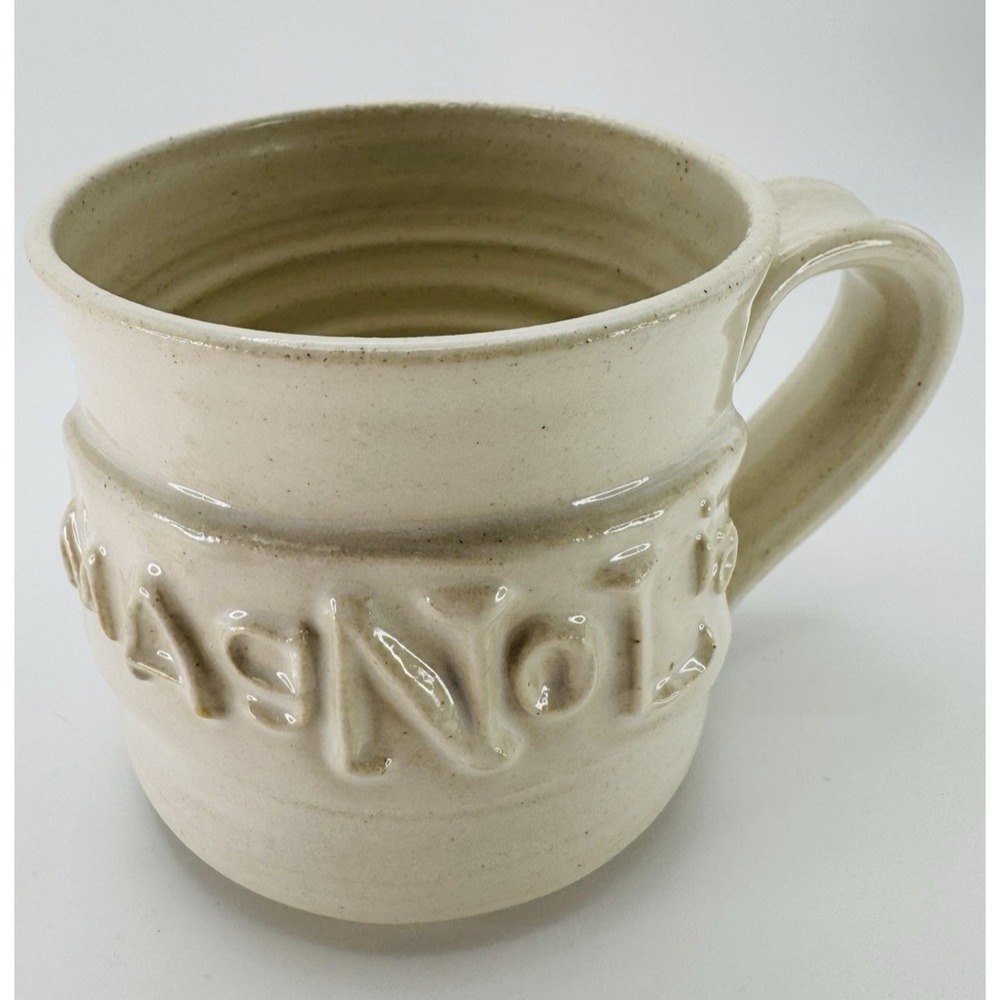 Magnolia Farmhouse Coffee Mug Cream Ceramic Rustic Embossed Lettering Cup